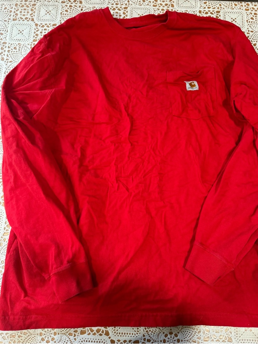 Carhartt K126 Red Long Sleeve Pocket T Shirt Mens XL Original Fit Workwear Tee